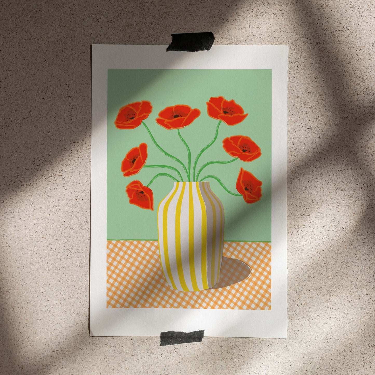 Poster 50x70 Red Poppies in a yellow vase